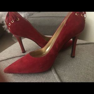 Guess red suede lace up heels